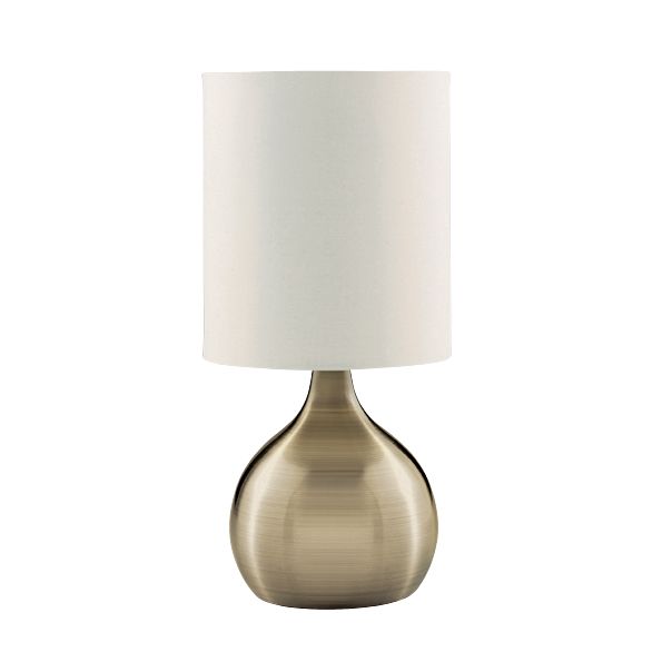 Touch Table Lamp - Antique Brass Metal & Ivory Fabric Shade