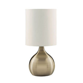 Touch Table Lamp - Antique Brass Metal & Ivory Fabric Shade