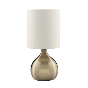 Touch Table Lamp - Antique Brass Metal & Ivory Fabric Shade