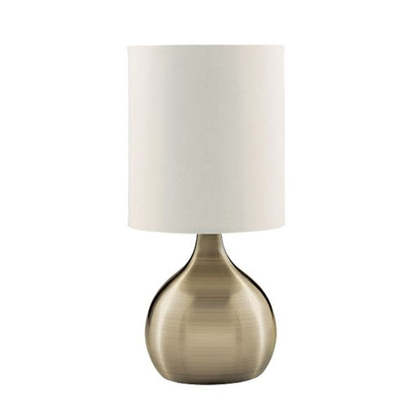 Touch Table Lamp - Antique Brass Metal & Ivory Fabric Shade