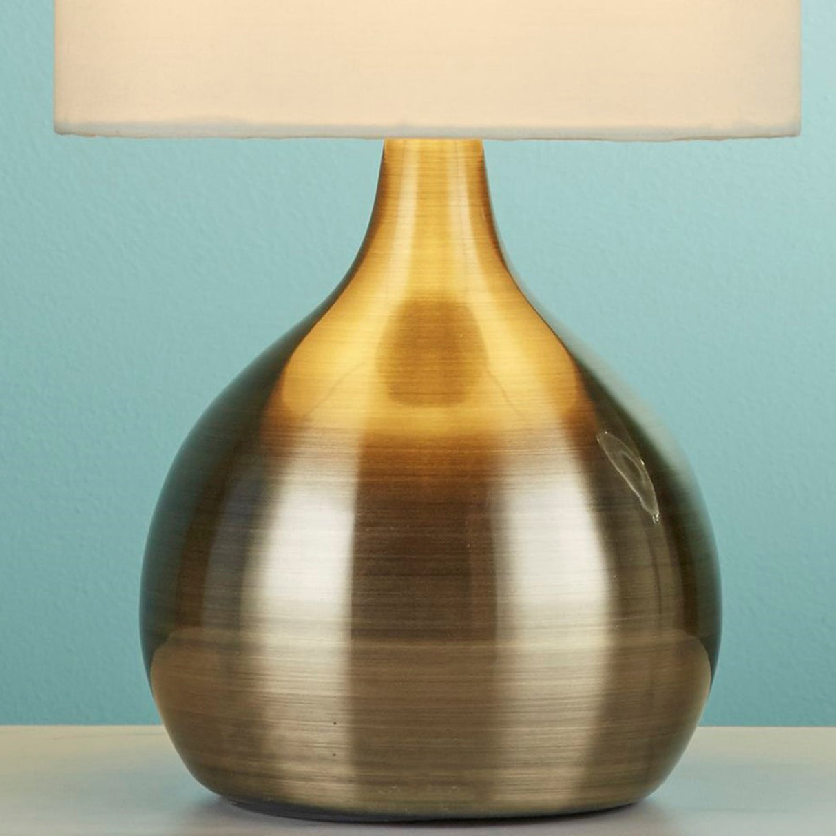 Searchlight Electric Touch Table Lamp - Antique Brass Metal & Ivory Fabric Shade 3923AB