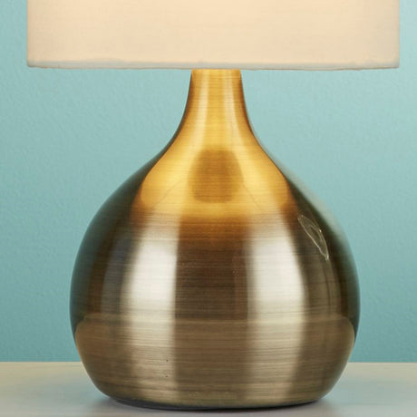 Searchlight Electric Touch Table Lamp - Antique Brass Metal & Ivory Fabric Shade 3923AB