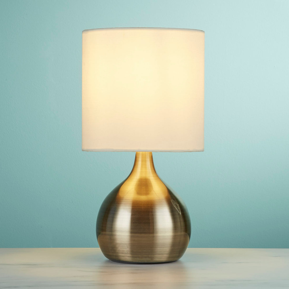 Searchlight Electric Touch Table Lamp - Antique Brass Metal & Ivory Fabric Shade 3923AB