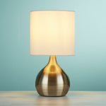 Searchlight Electric Touch Table Lamp - Antique Brass Metal & Ivory Fabric Shade 3923AB