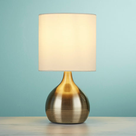 Searchlight Electric Touch Table Lamp - Antique Brass Metal & Ivory Fabric Shade 3923AB