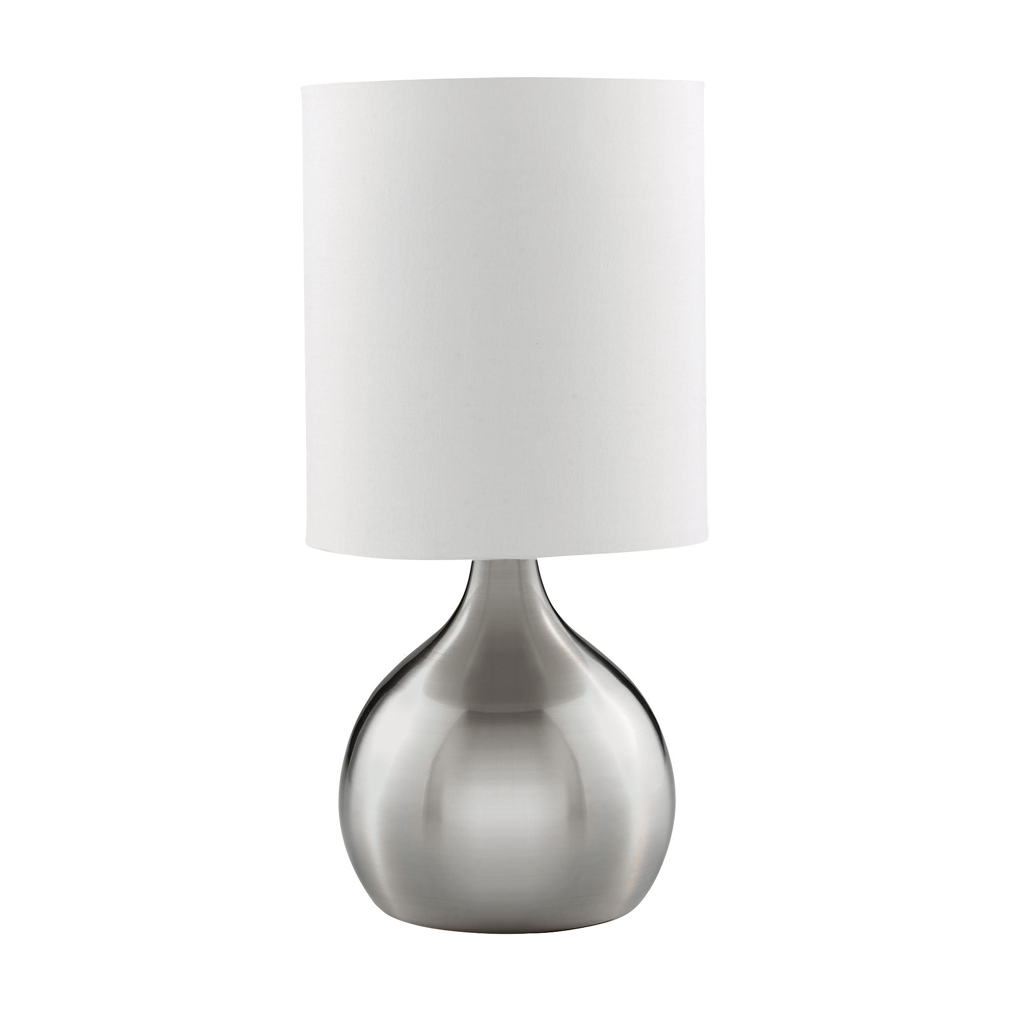 Touch Table Lamp - Satin Silver Metal & Ivory Fabric Shade