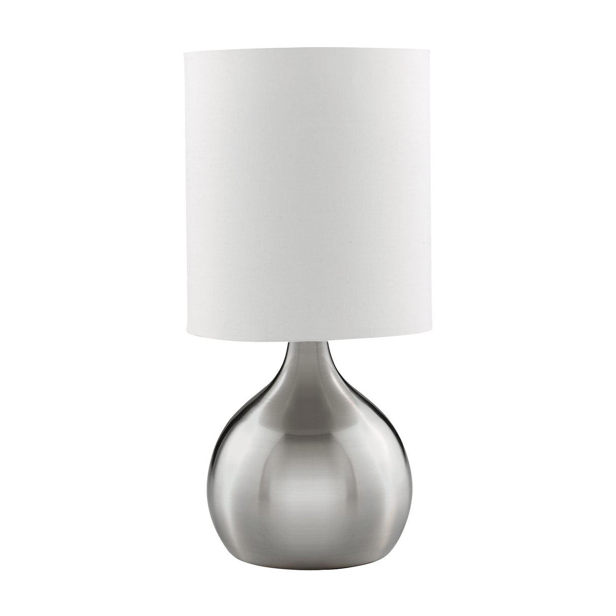 Touch Table Lamp - Satin Silver Metal & Ivory Fabric Shade