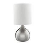 Touch Table Lamp - Satin Silver Metal & Ivory Fabric Shade