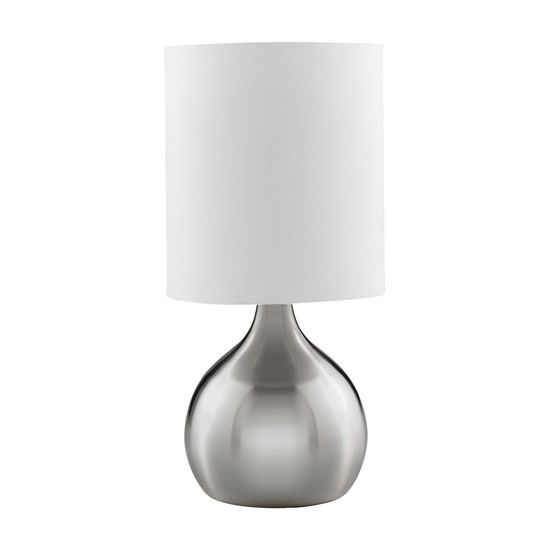 Touch Table Lamp - Satin Silver Metal & Ivory Fabric Shade