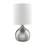 Touch Table Lamp - Satin Silver Metal & Ivory Fabric Shade