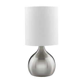 Touch Table Lamp - Satin Silver Metal & Ivory Fabric Shade