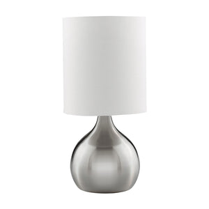 Touch Table Lamp - Satin Silver Metal & Ivory Fabric Shade