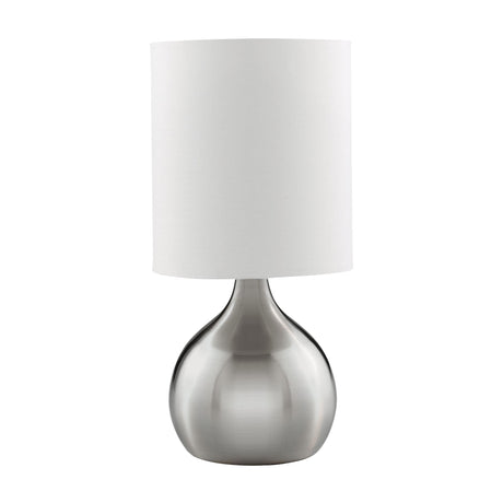 Touch Table Lamp - Satin Silver Metal & Ivory Fabric Shade