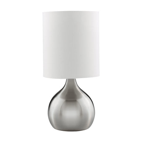 Searchlight Electric Touch Table Lamp - Satin Silver Metal & Ivory Fabric Shade 3923SS
