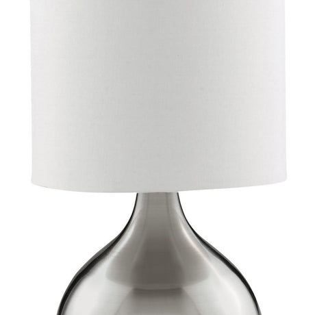 Searchlight Electric Touch Table Lamp - Satin Silver Metal & Ivory Fabric Shade 3923SS