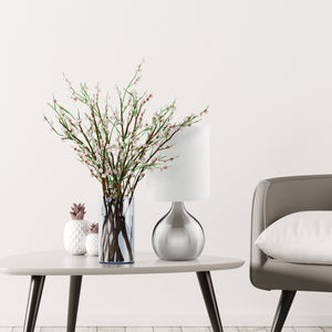 Searchlight Electric Touch Table Lamp - Satin Silver Metal & Ivory Fabric Shade 3923SS