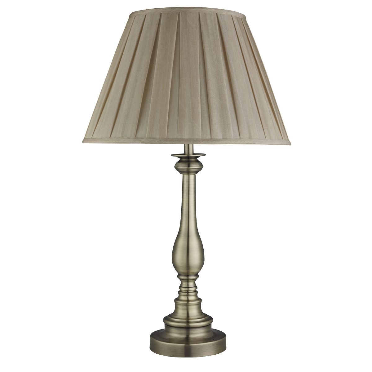 Flemish Table Lamp - Antique Brass Metal, Mink Pleated Shade