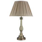 Flemish Table Lamp - Antique Brass Metal, Mink Pleated Shade