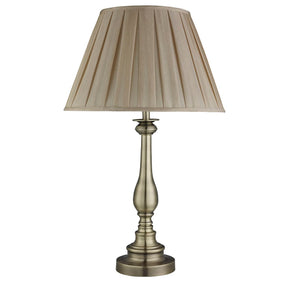Flemish Table Lamp - Antique Brass Metal, Mink Pleated Shade