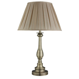 Flemish Table Lamp - Antique Brass Metal, Mink Pleated Shade