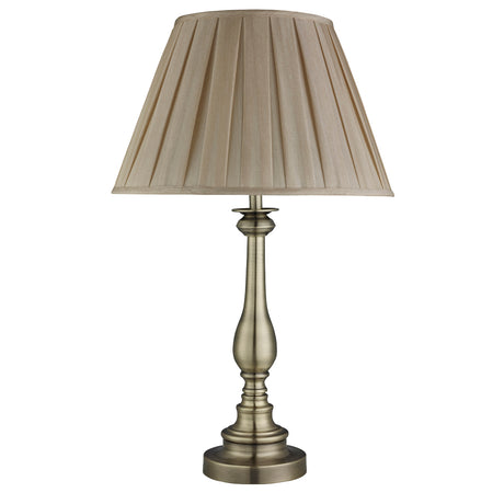 Searchlight Electric Flemish Table Lamp - Antique Brass Metal, Mink Pleated Shade 4023AB