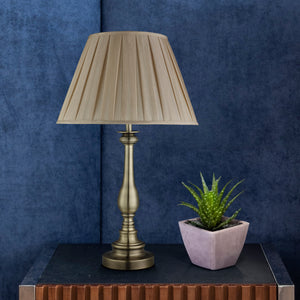 Searchlight Electric Flemish Table Lamp - Antique Brass Metal, Mink Pleated Shade 4023AB