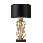 Searchlight Electric Ethan Table Lamp - Gold Metal, Black Marble & Black Fabric 4110GO