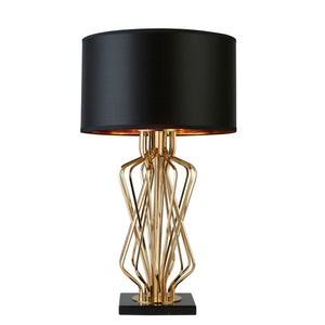 Searchlight Electric Ethan Table Lamp - Gold Metal, Black Marble & Black Fabric 4110GO