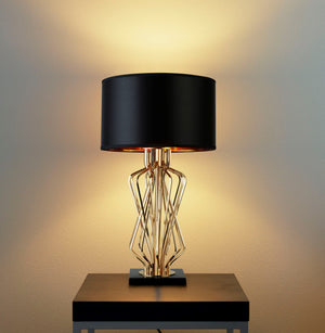 Searchlight Electric Ethan Table Lamp - Gold Metal, Black Marble & Black Fabric 4110GO