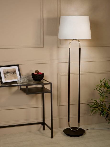 Searchlight Electric Jazz Floor Lamp - Black, Satin Silver Metal & White Velvet 41432SS