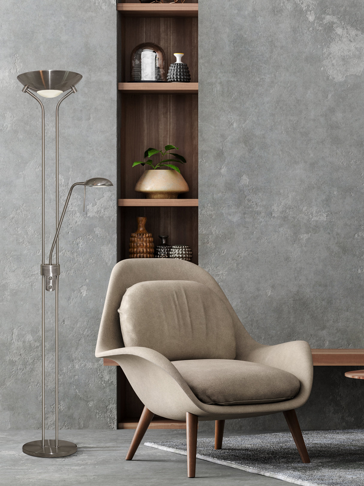 Searchlight Electric Mother & Child Floor Lamp - Satin Silver Metal & Glass 4329SS