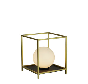 Block Table Lamp - Gold Metal & Opal Glass