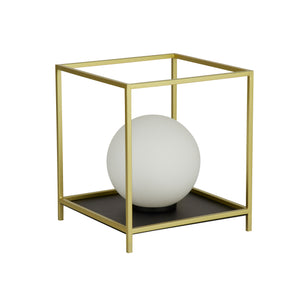 Searchlight Electric Block Table Lamp - Gold Metal & Opal Glass 4452GO