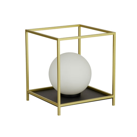 Searchlight Electric Block Table Lamp - Gold Metal & Opal Glass 4452GO