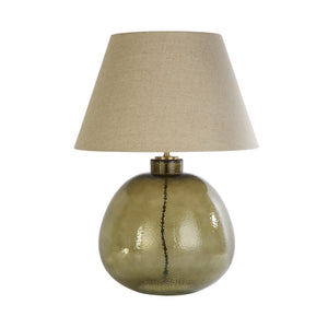 Searchlight Electric Zenith 1Lt Table Lamp, Green Glass with Natural Linen Shade 44651GR