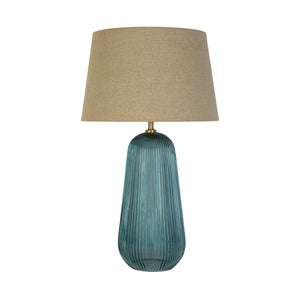 Searchlight Electric Cameo 1Lt Table Lamp, Blue Glass with Natural Linen Shade 44652AZ