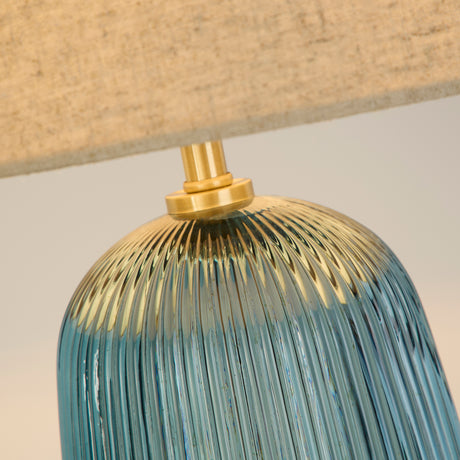Searchlight Electric Cameo 1Lt Table Lamp, Blue Glass with Natural Linen Shade 44652AZ