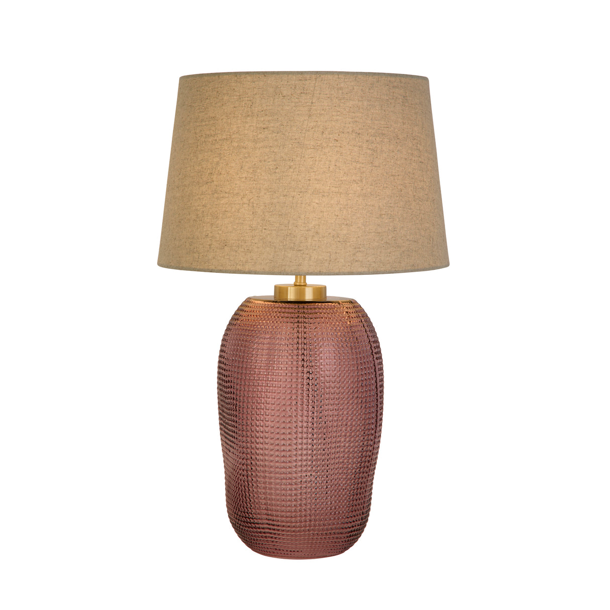 Amethyst 1Lt Table Lamp, Pink Glass with Natural Linen Shade