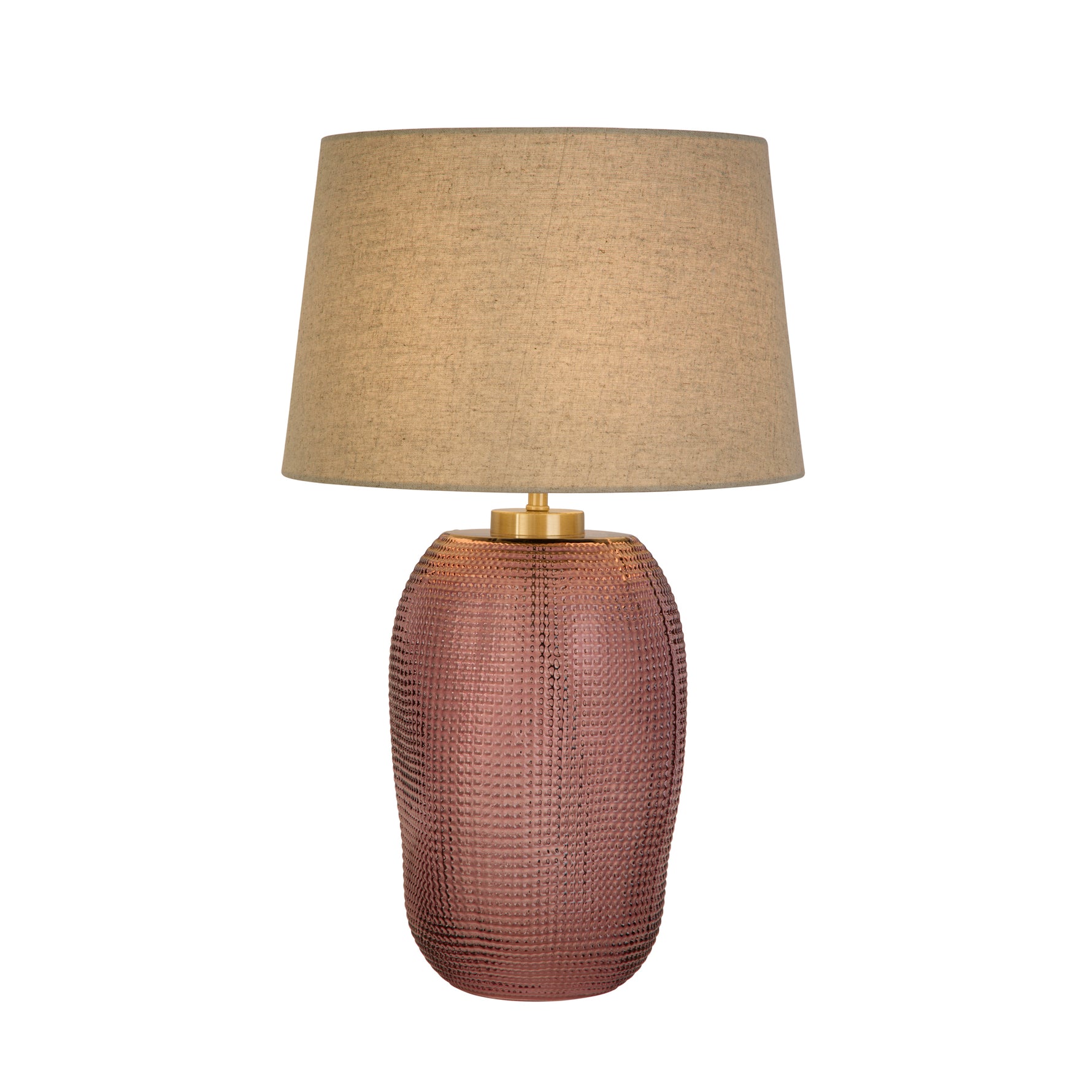Amethyst 1Lt Table Lamp, Pink Glass with Natural Linen Shade