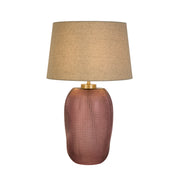 Amethyst 1Lt Table Lamp, Pink Glass with Natural Linen Shade
