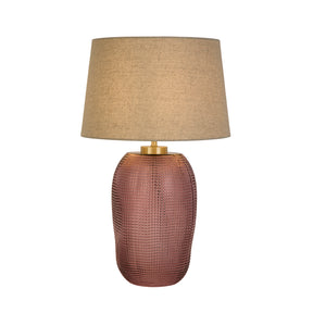 Amethyst 1Lt Table Lamp, Pink Glass with Natural Linen Shade