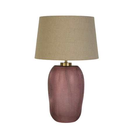 Searchlight Electric Amethyst 1Lt Table Lamp, Pink Glass with Natural Linen Shade 44652PI