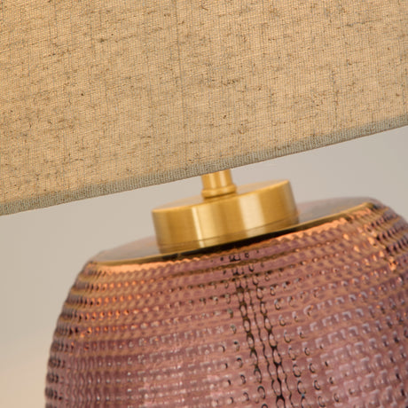 Searchlight Electric Amethyst 1Lt Table Lamp, Pink Glass with Natural Linen Shade 44652PI
