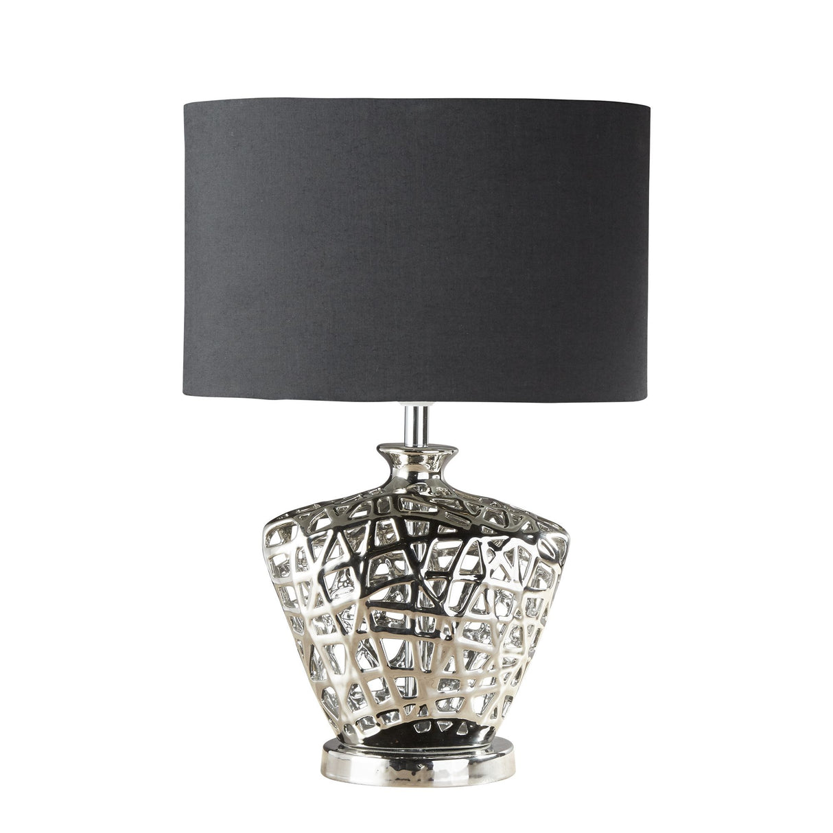 Searchlight Electric Network Table Lamp  - Chrome Metal & Black Fabric Oval Shade 4552CC