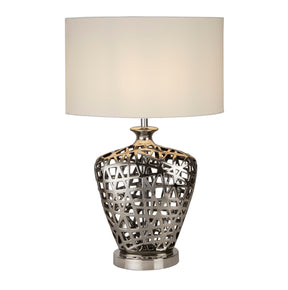 Network Table Lamp - Chrome Ceramic& Black Fabric Oval Shade