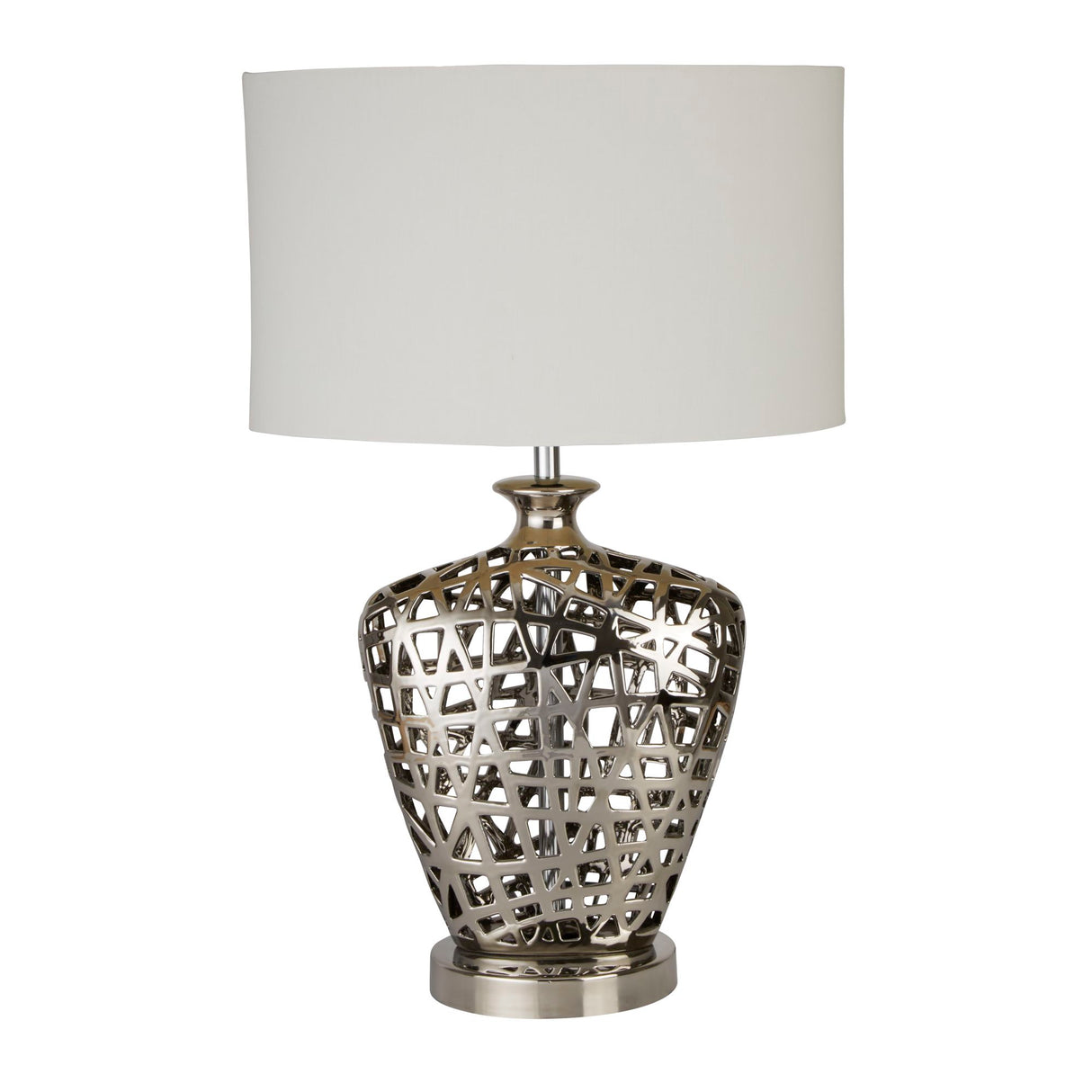 Searchlight Electric Network Table Lamp - Chrome Ceramic& Black Fabric Oval Shade 4852CC