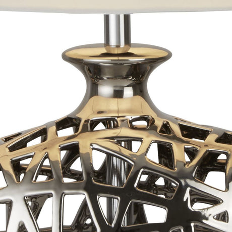 Searchlight Electric Network Table Lamp - Chrome Ceramic& Black Fabric Oval Shade 4852CC