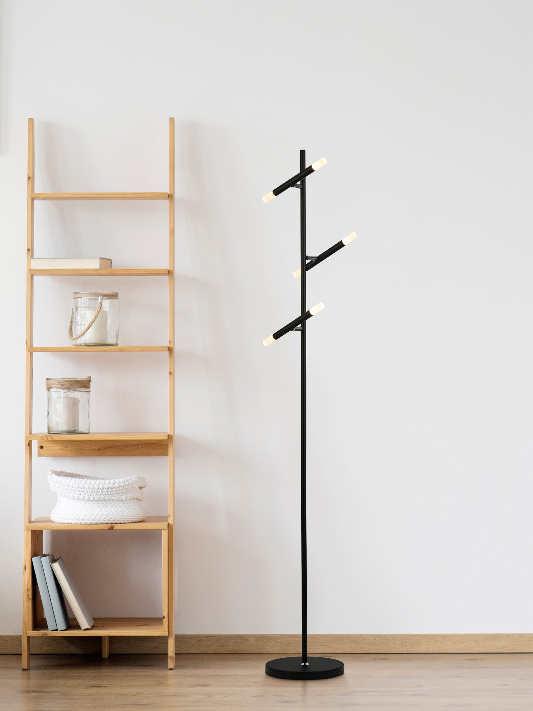 Searchlight Electric Wands 3Lt LED Floor Lamp - Black Metal & Acrylic 4869BK