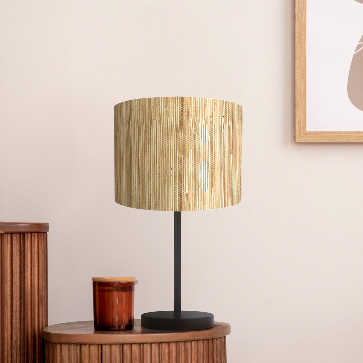Searchlight Electric Meadow 1Lt Table Lamp, Natural Grass Shade and Black Metal 49712BK