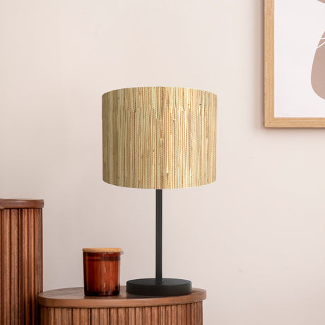 Searchlight Electric Meadow 1Lt Table Lamp, Natural Grass Shade and Black Metal 49712BK